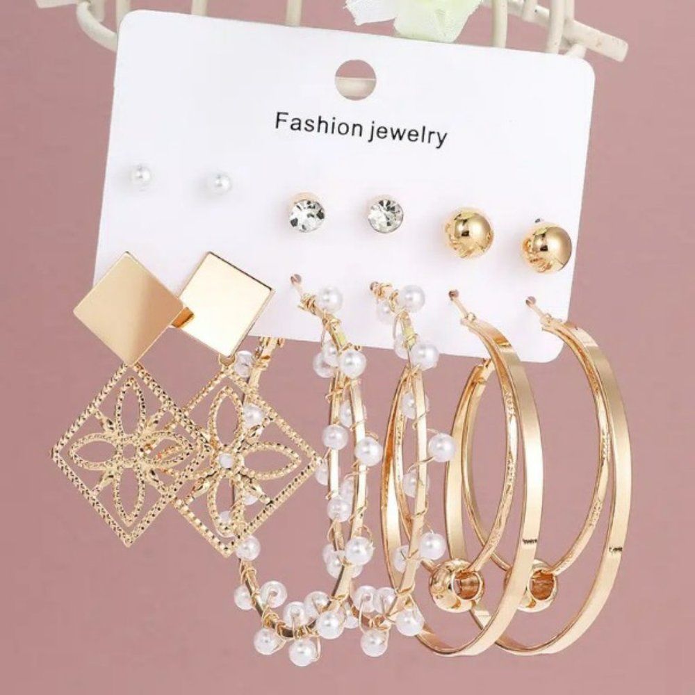 6 Pairs Fashion Pearl Decor Earrings Set